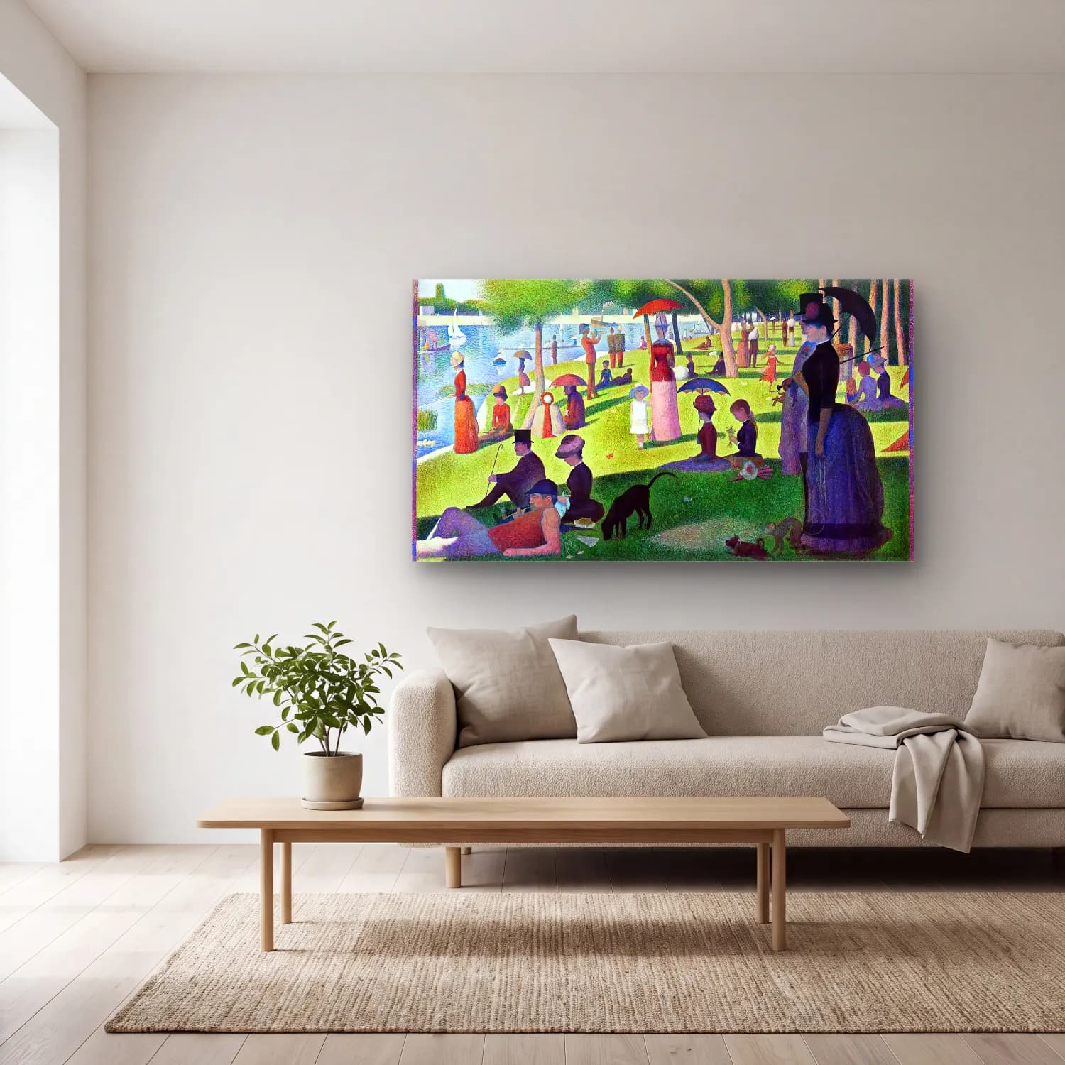 Georges Seurat – A Sunday Afternoon on the Ile de la Grande Jatte cam tablo — açık renk salonda
