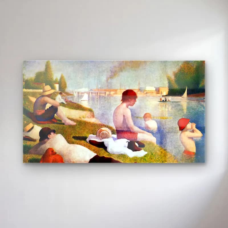 Georges Seurat – Bathers at Asnières cam tablo — Georges Seurat – Bathers at Asnières — empresyonist sahilde i̇nsanlar