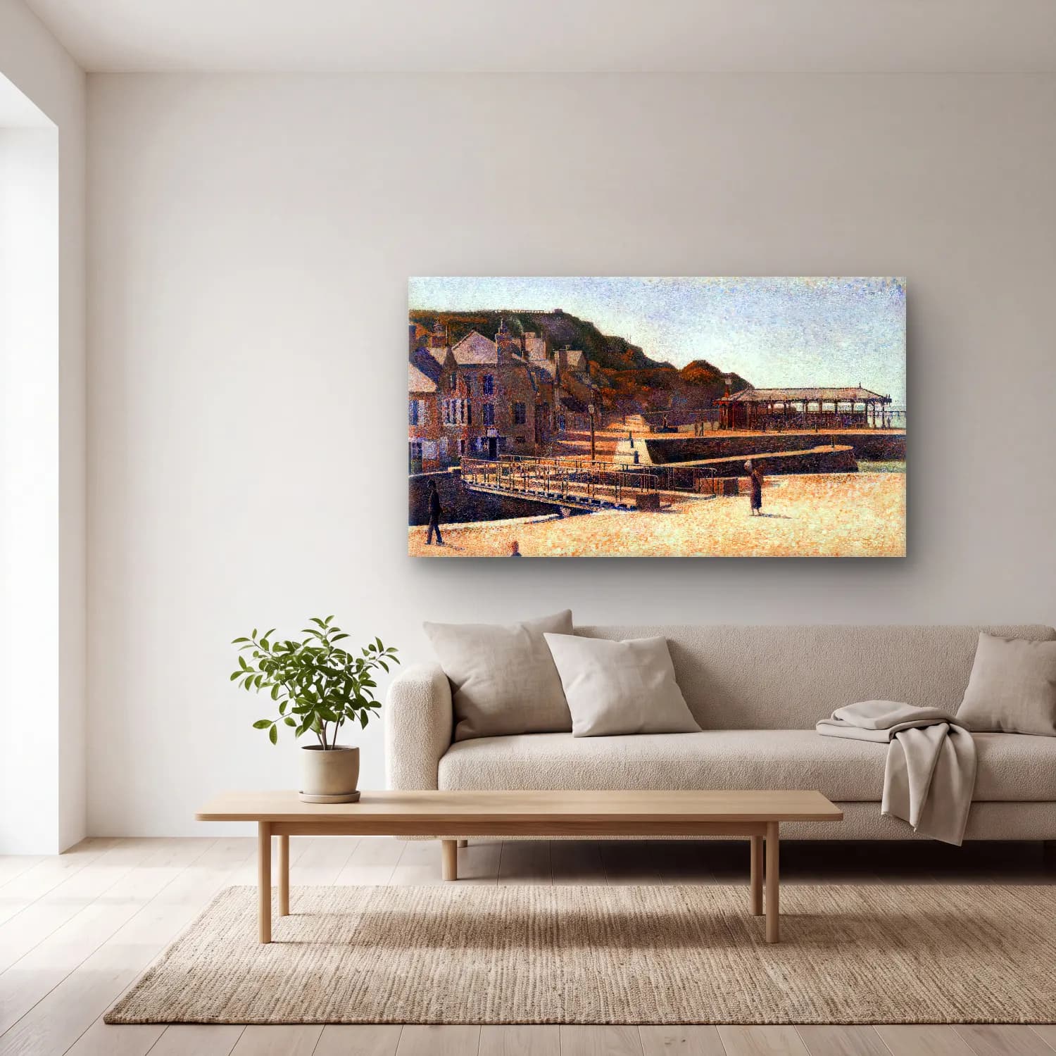 Georges Seurat – Port-en-Bessin cam tablo — açık renk salonda