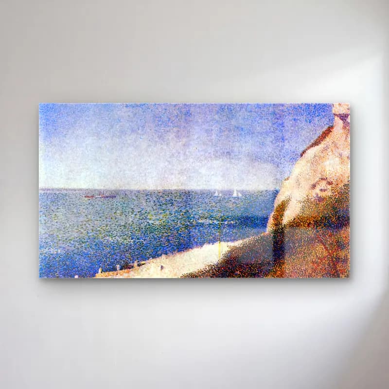 Georges Seurat – The Beach at Bas-Butin near Honfleur cam tablo — Georges Seurat – The Beach at Bas-Butin near Honfleur — empresyonist yelkenliler