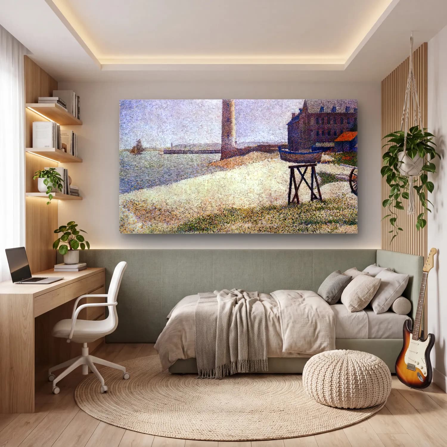 Georges Seurat – The Lighthouse at Honfleur cam tablo — genç odasında