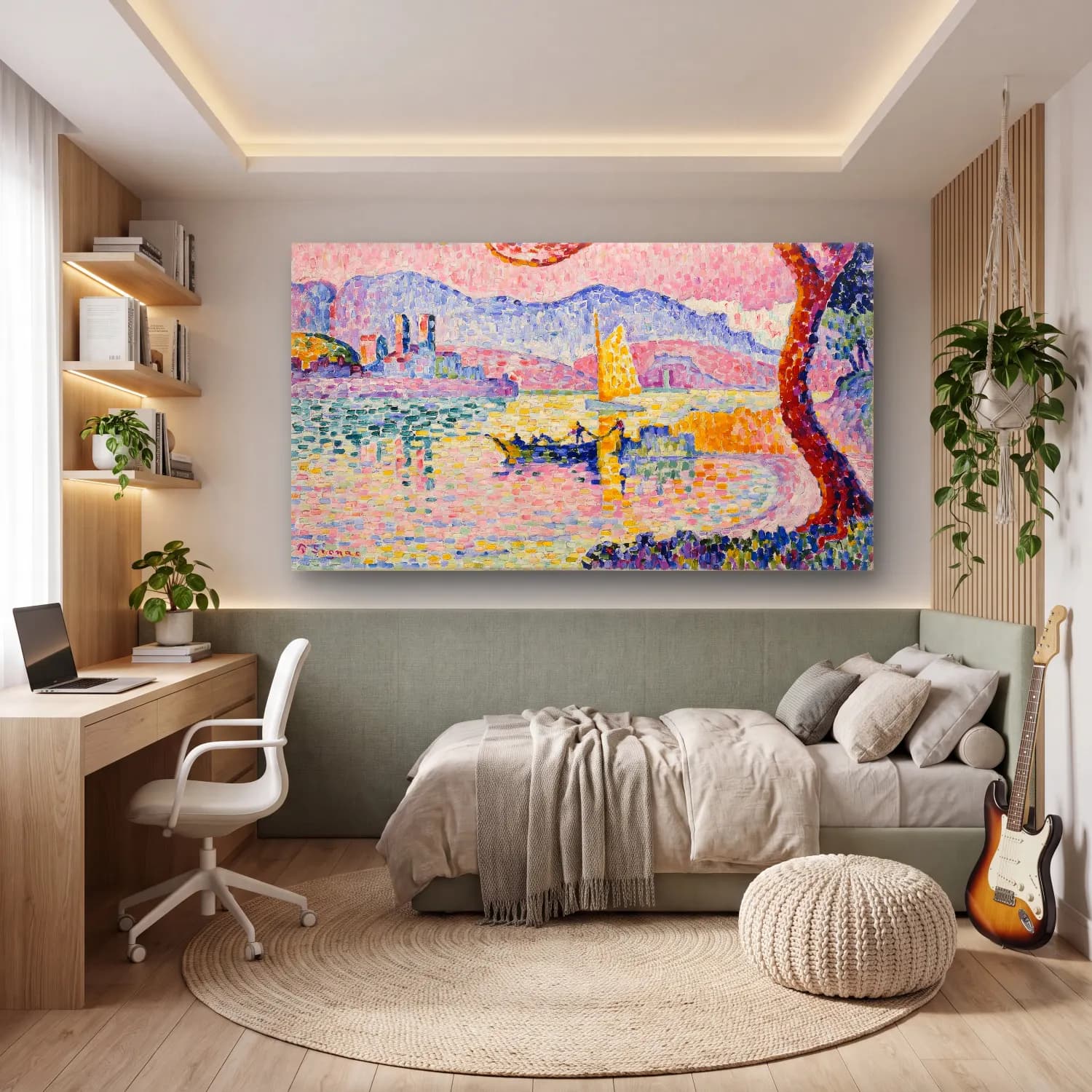 Paul Signac – Antibes, Small Port de Bacon cam tablo — genç odasında