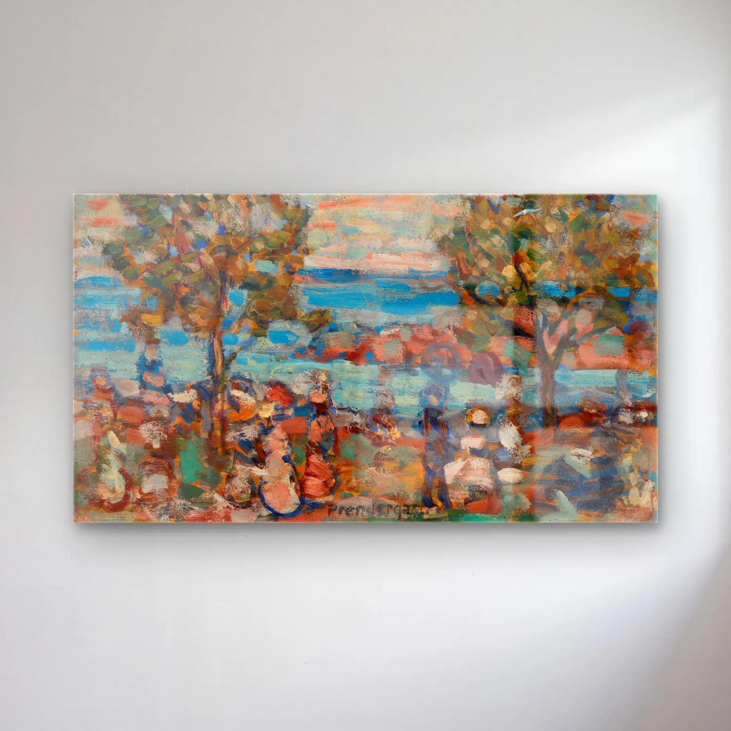 Paul Signac – Beach Scene with Two Trees cam tablo — Paul Signac – Beach Scene with Two Trees — empresyonist sahilde i̇nsanlar