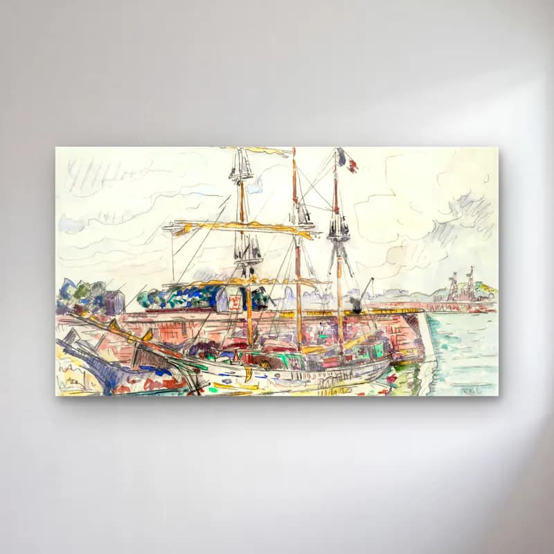Paul Signac – Docks at Saint Malo cam tablo — Paul Signac – Docks at Saint Malo — suluboya liman ve tekneler