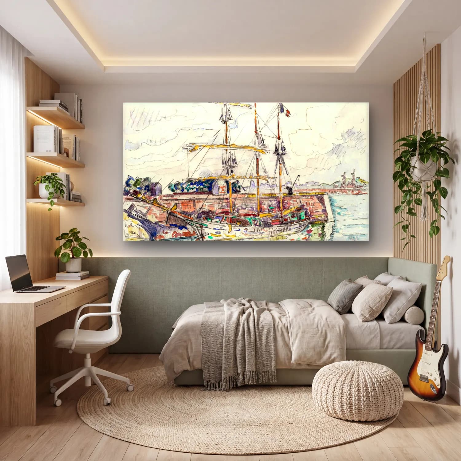 Paul Signac – Docks at Saint Malo cam tablo — genç odasında