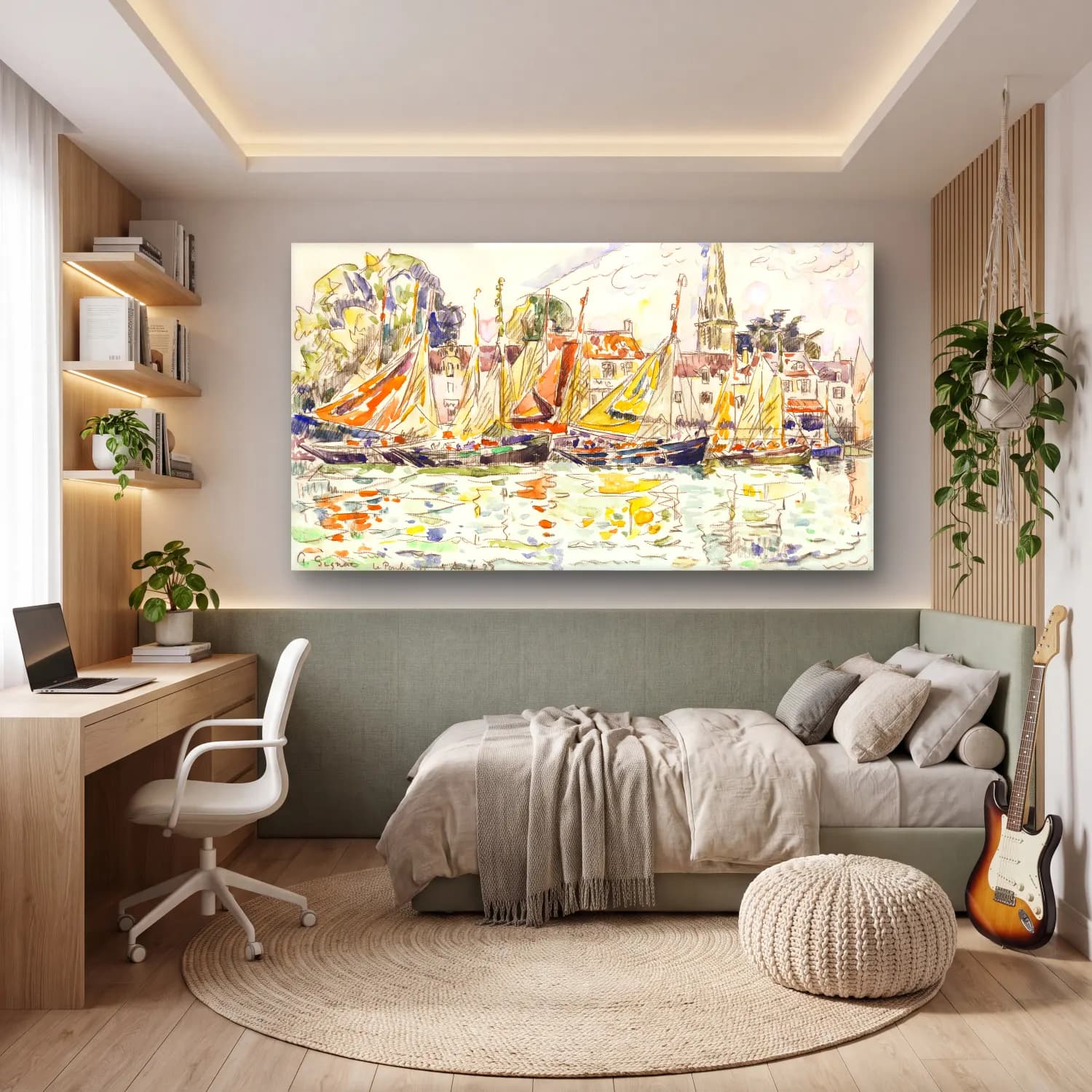 Paul Signac – Le Pouliguen Fishing Boats cam tablo — genç odasında