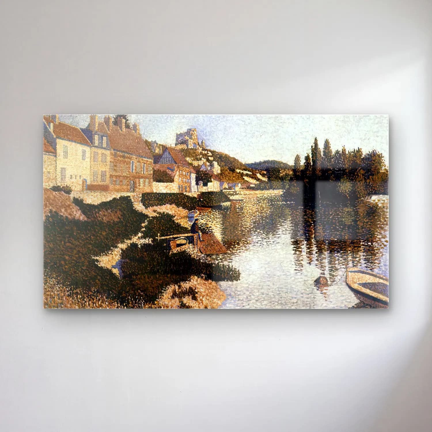 Paul Signac – Les Andelys, Riverbank cam tablo — Paul Signac – Les Andelys, Riverbank — empresyonist kırda nehir