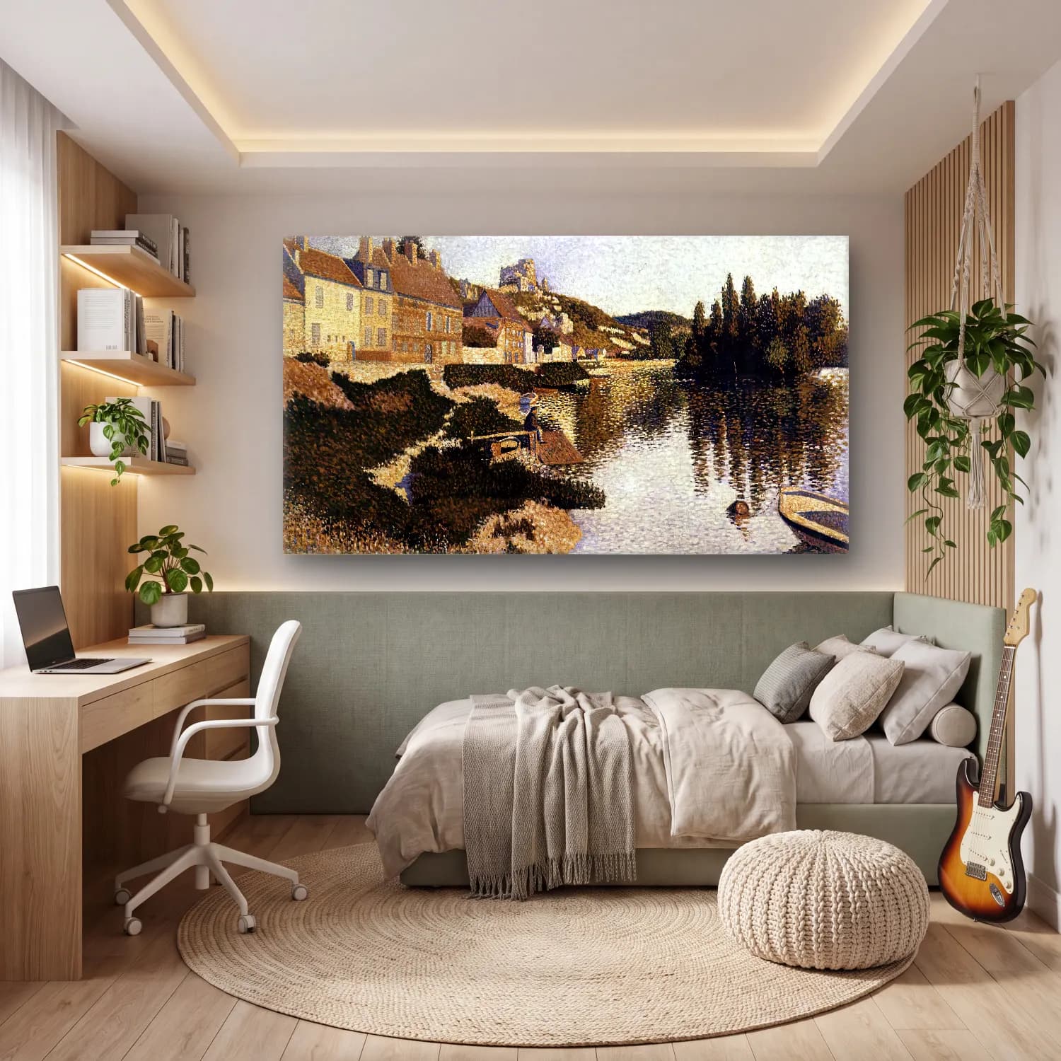 Paul Signac – Les Andelys, Riverbank cam tablo — genç odasında