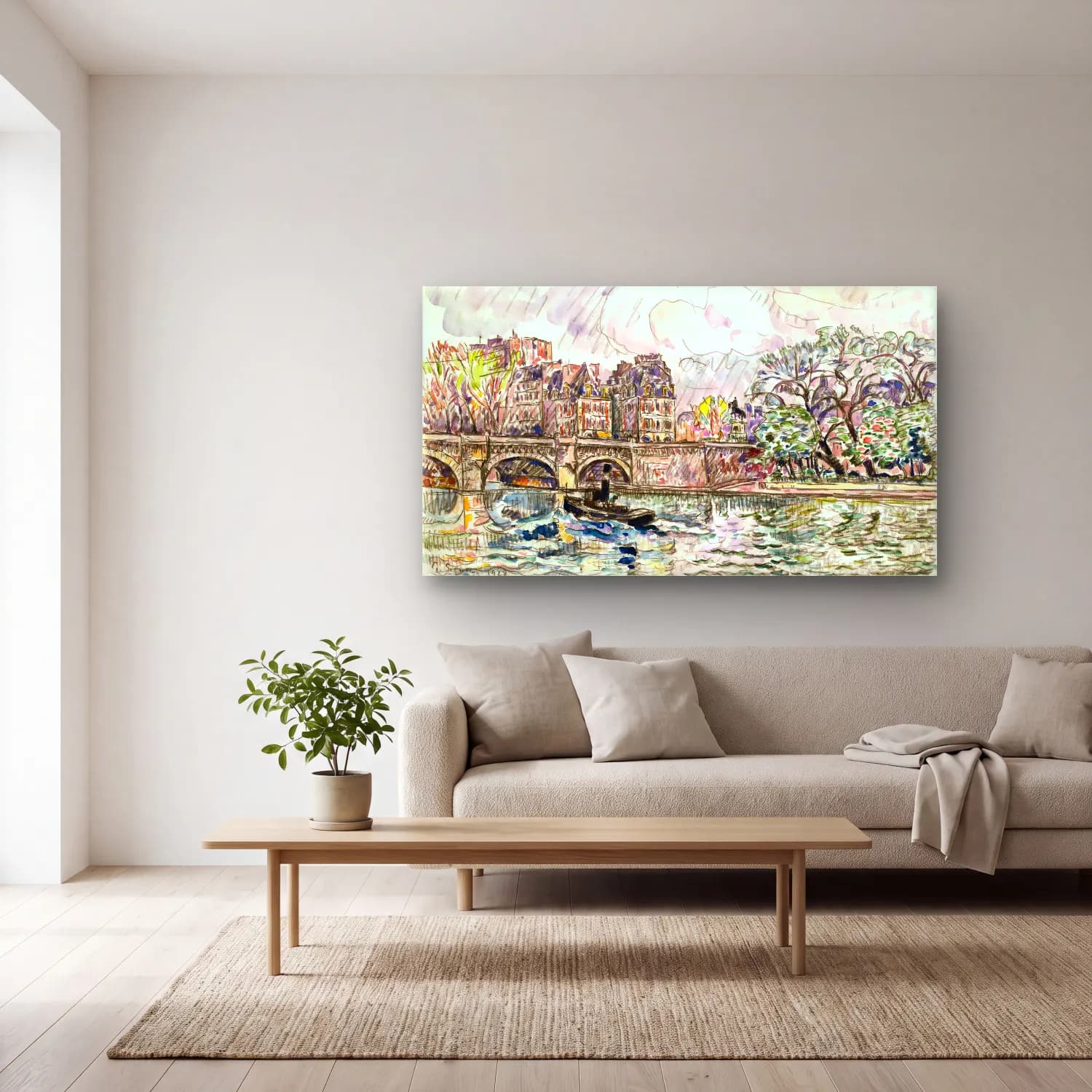 Paul Signac – Paris Le Place Dauphine cam tablo — açık renk salonda
