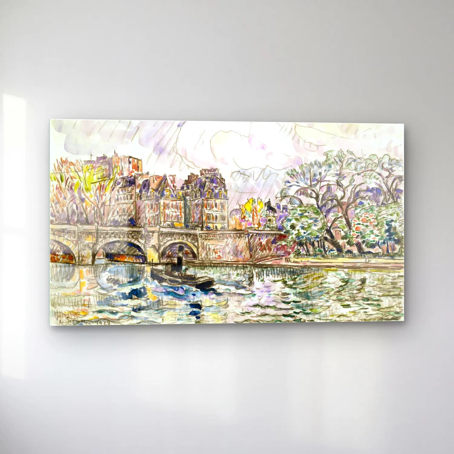 Paul Signac – Paris Le Place Dauphine cam tablo — sol açıdan görünüm