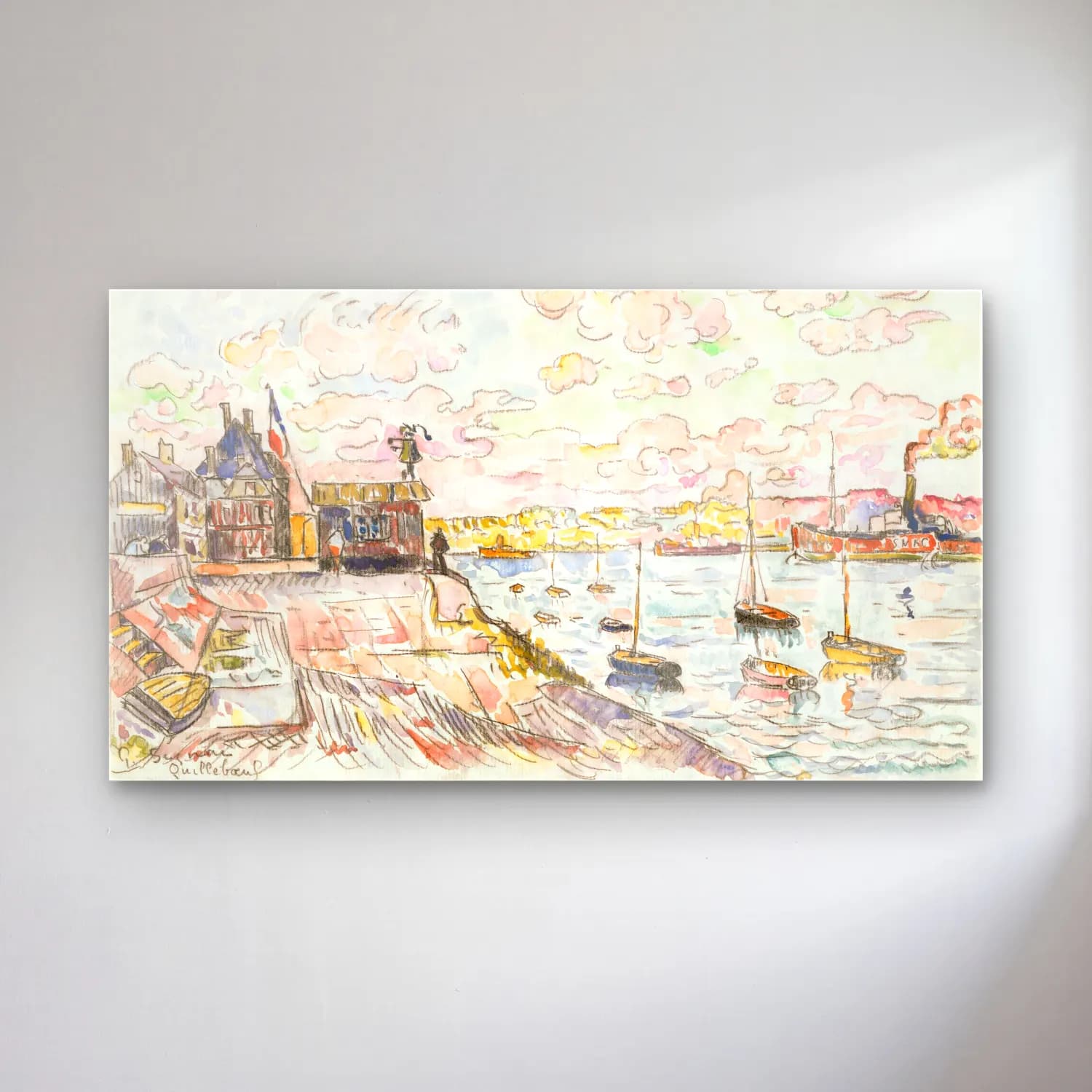Paul Signac – Quilleboeuf cam tablo — Paul Signac – Quilleboeuf — suluboya liman ve tekneler