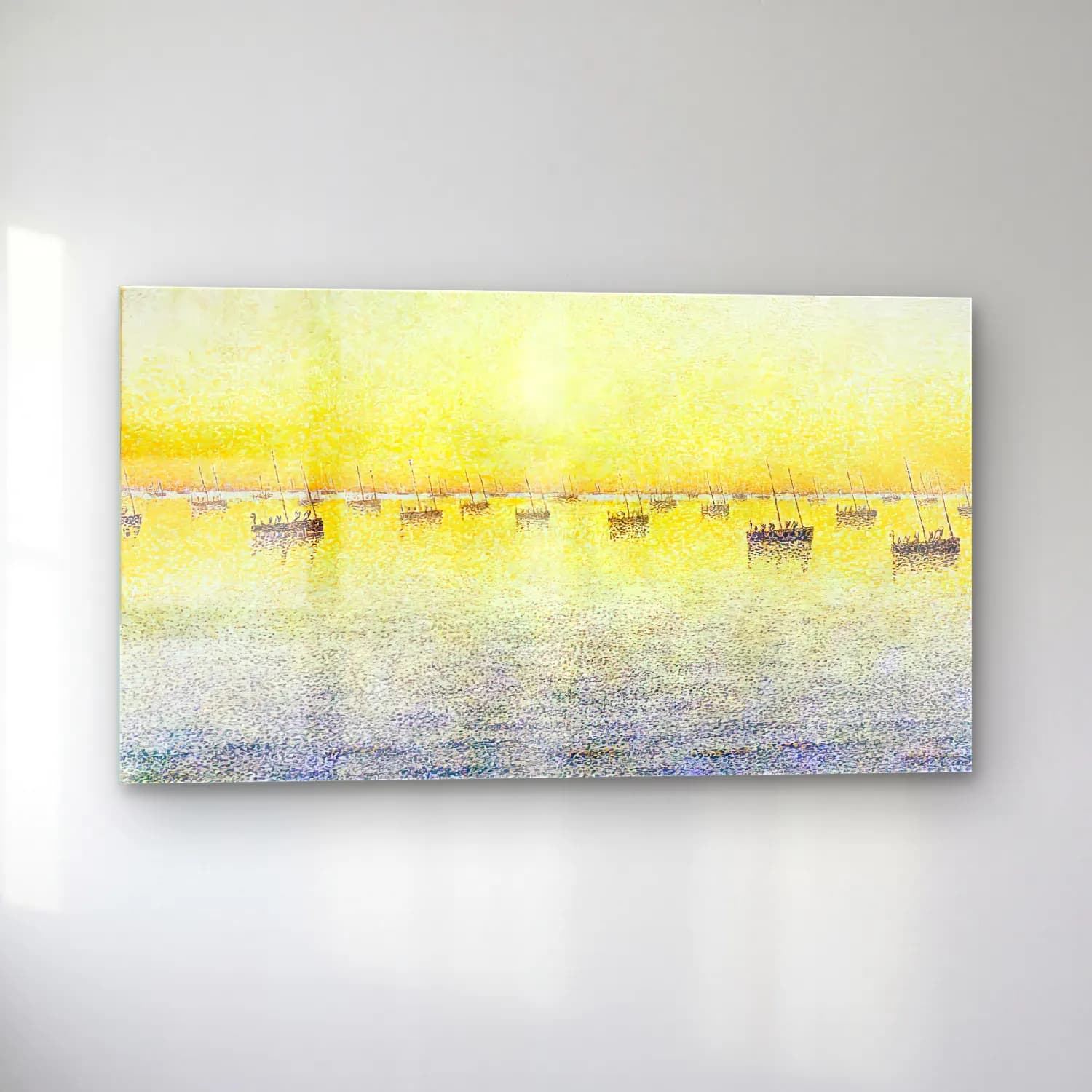 Paul Signac – Setting Sun, Sardine Fishing, Concarneau, op. 221 (Adagio) cam tablo — sol açıdan görünüm