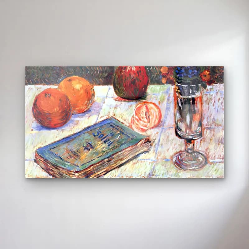 Paul Signac – Still-Life with a Book cam tablo — Paul Signac – Still-Life with a Book — empresyonist meyveli natürmort