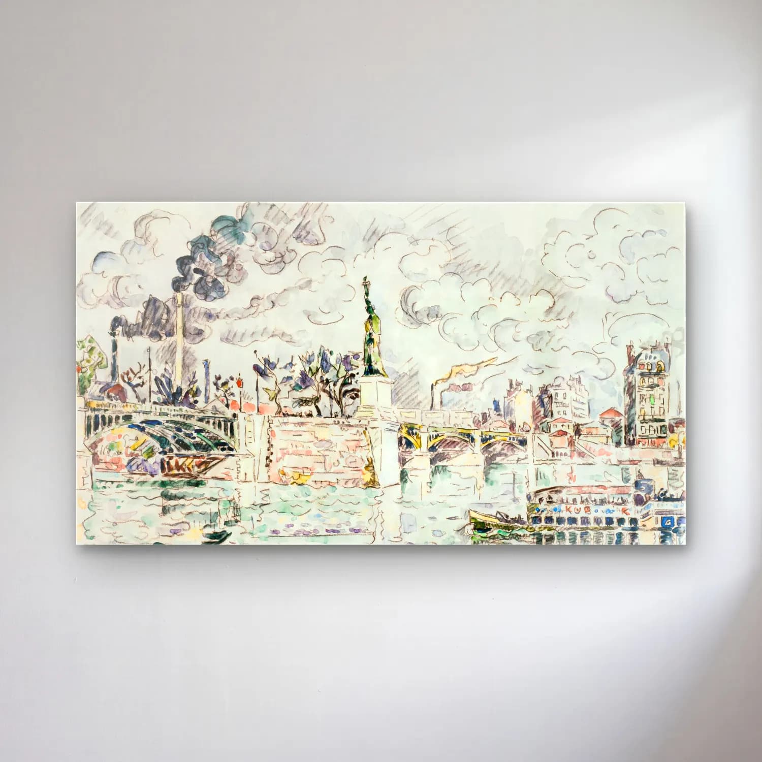 Paul Signac – The Grenelle Bridge cam tablo — Paul Signac – The Grenelle Bridge — suluboya paris ve eyfel kulesi