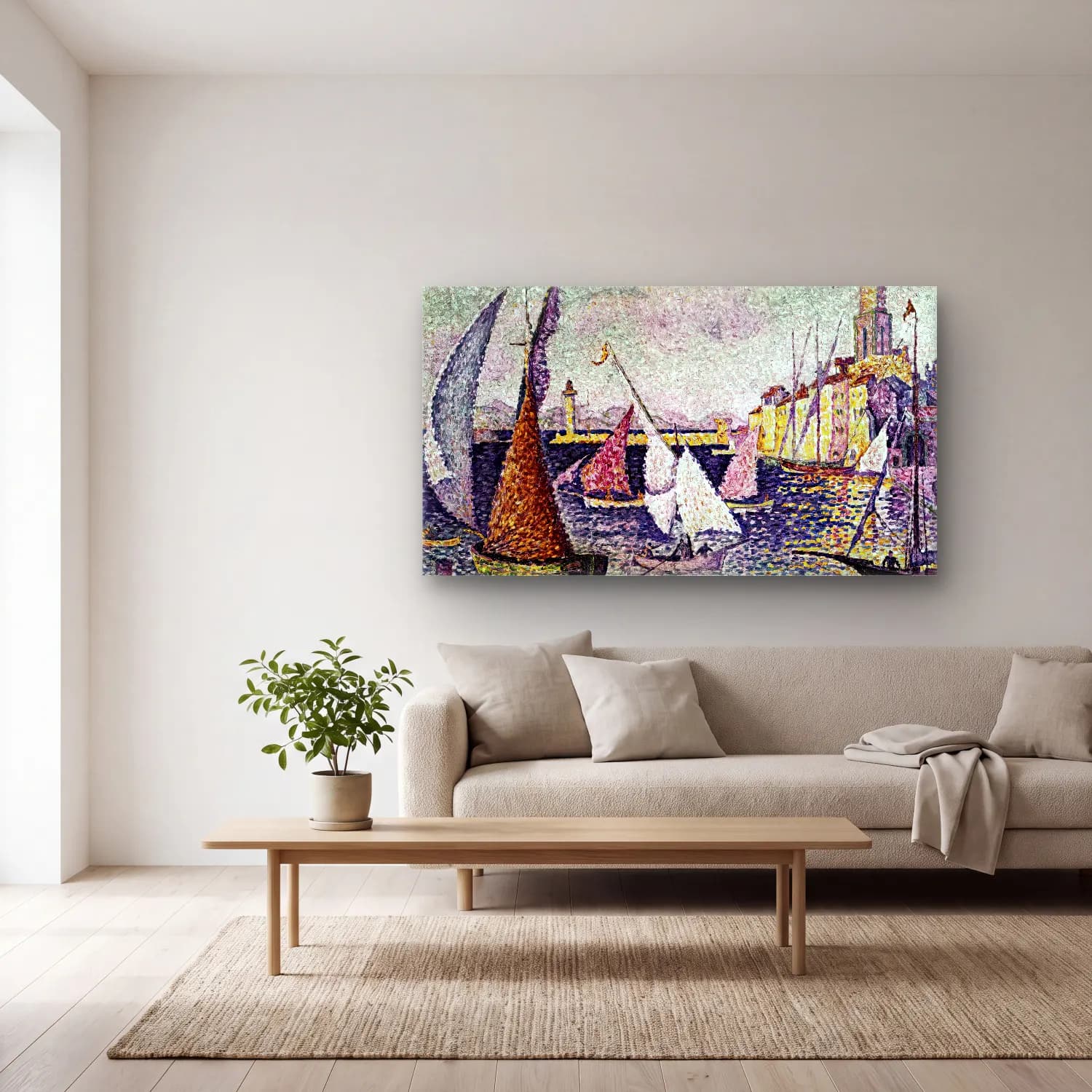 Paul Signac – The Port of Saint-Tropez cam tablo — açık renk salonda