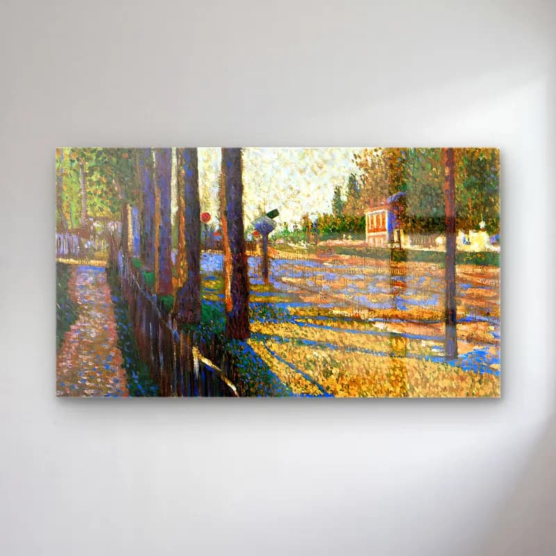 Paul Signac – The Railway at Bois-Colombe cam tablo — Paul Signac – The Railway at Bois-Colombe — empresyonist köy sokağı