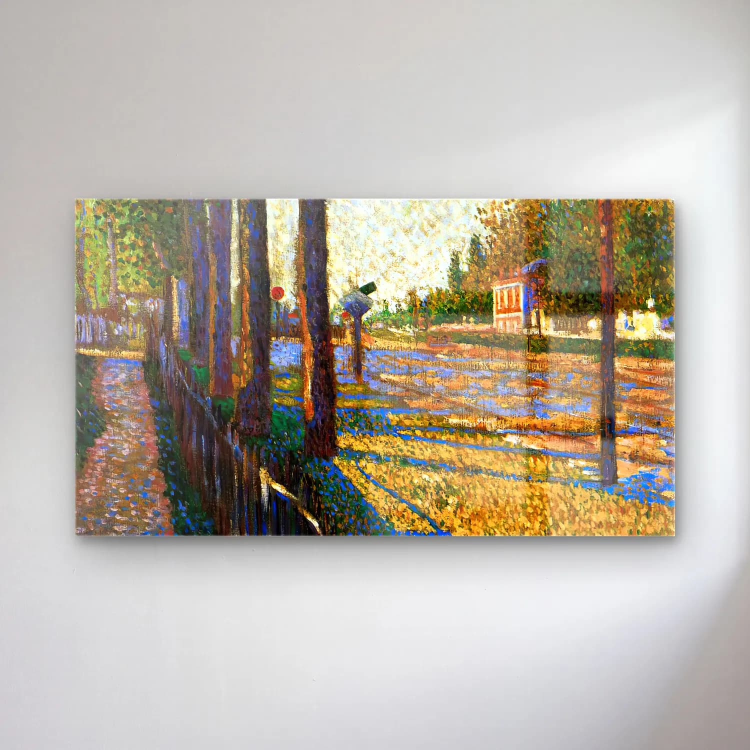 Paul Signac – The Railway at Bois-Colombe cam tablo — Paul Signac – The Railway at Bois-Colombe — empresyonist köy sokağı