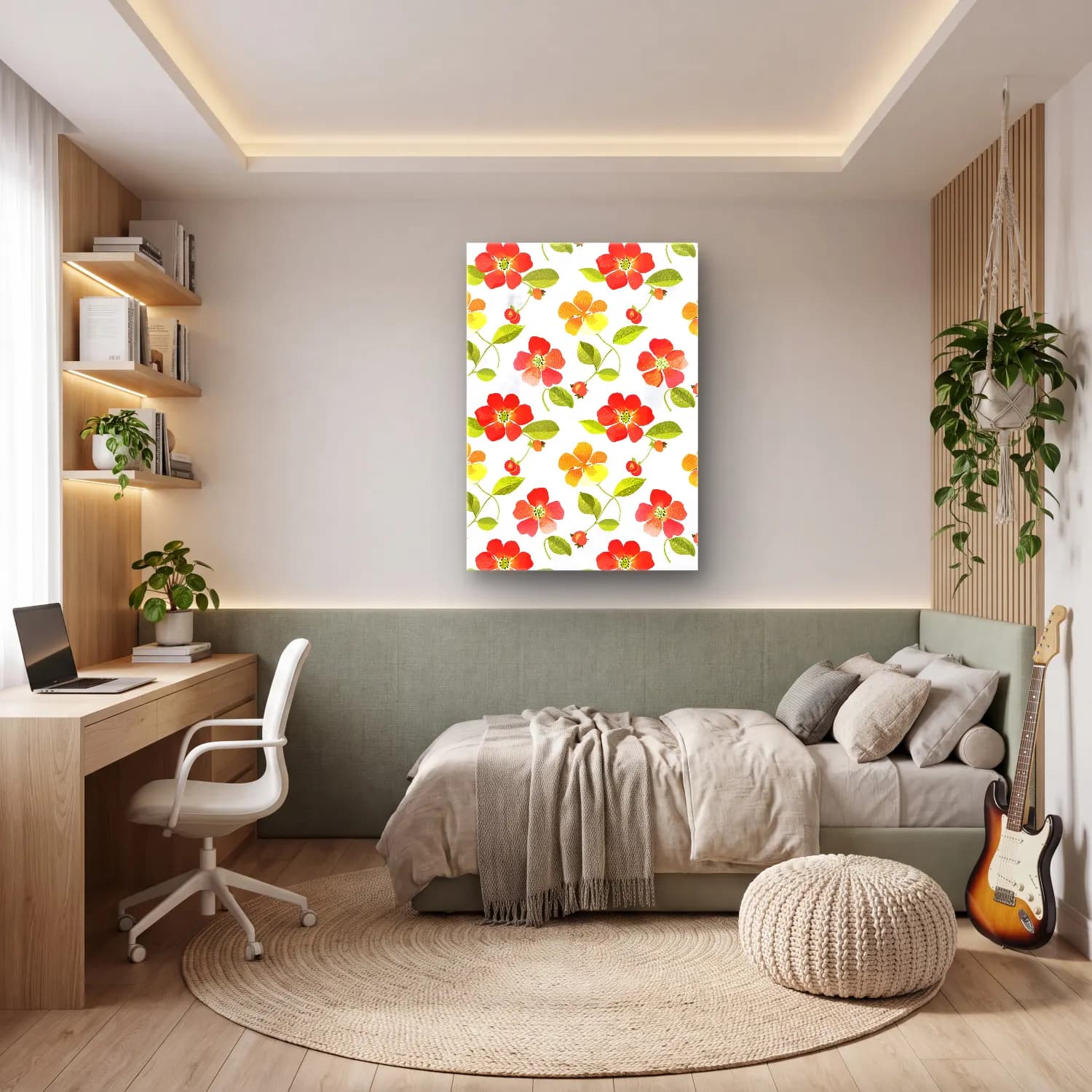 Botanik İllüstrasyon Çiçek Deseni No. 25 cam tablo — genç odasında