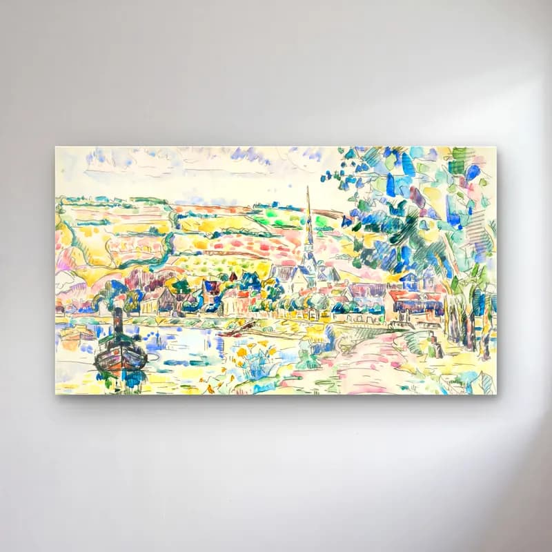Paul Signac – The River Bank cam tablo — Paul Signac – The River Bank — suluboya köy sokağı
