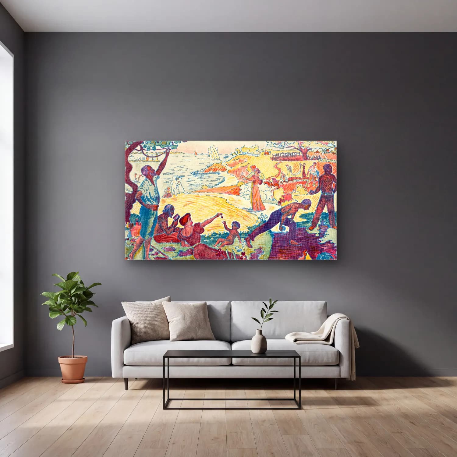 Paul Signac – Time of Harmony cam tablo — gri duvarlı salonda