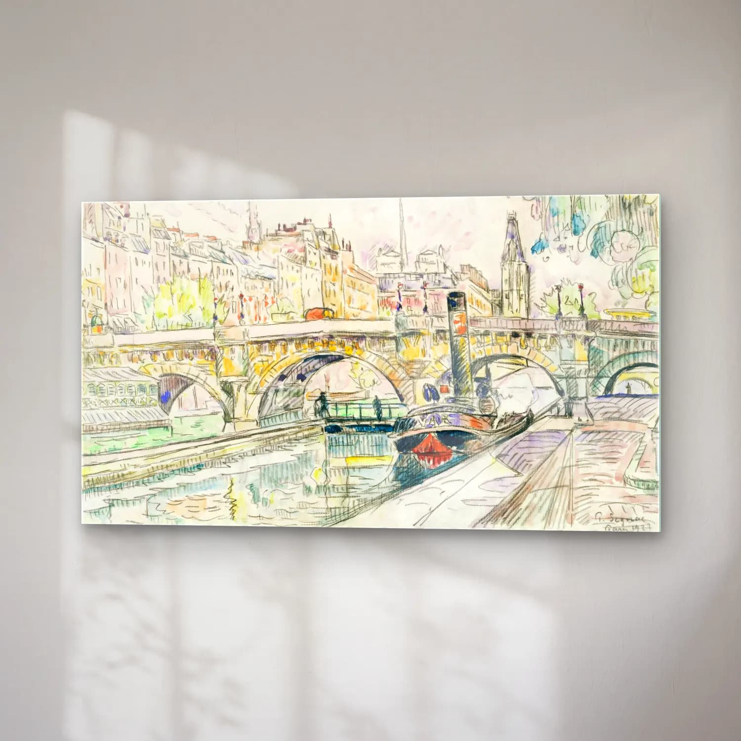 Paul Signac – Tugboat At The Pont Neuf cam tablo — sağ açıdan görünüm
