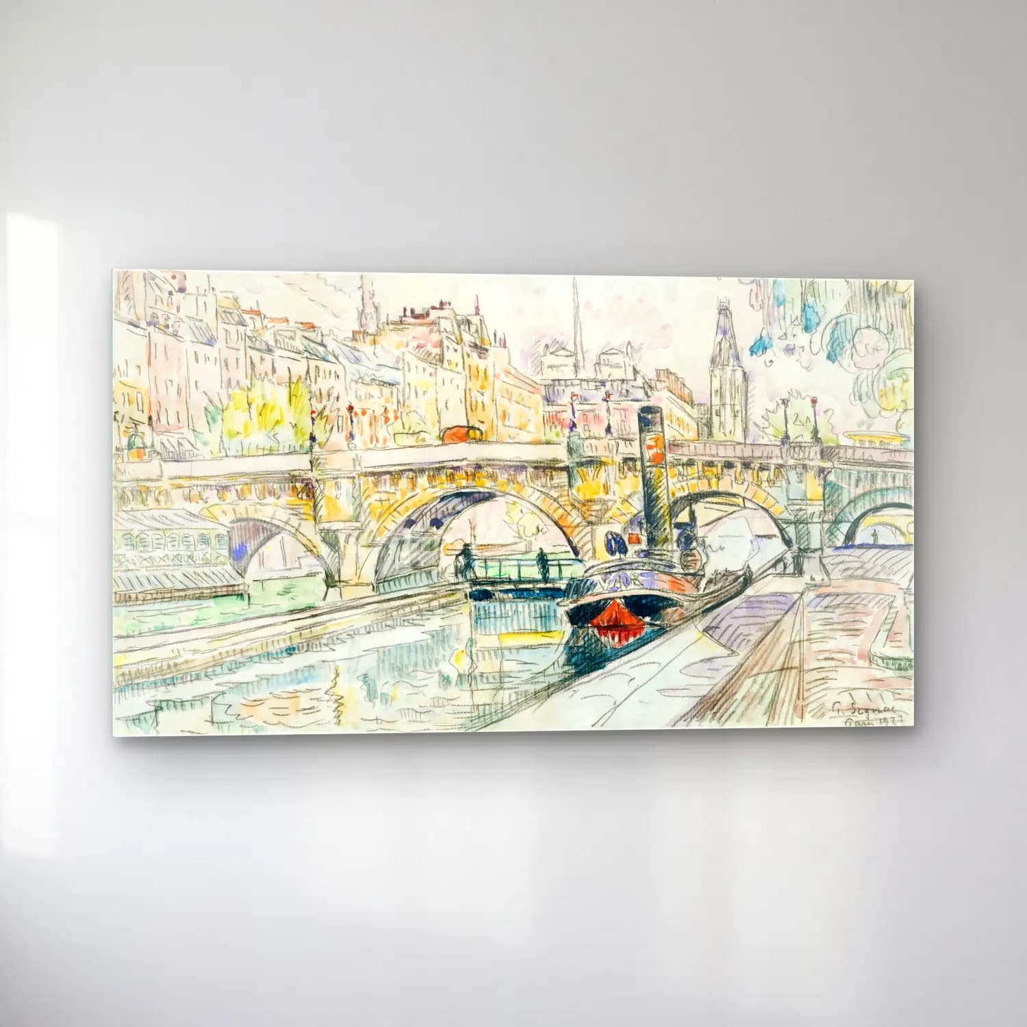 Paul Signac – Tugboat At The Pont Neuf cam tablo — sol açıdan görünüm
