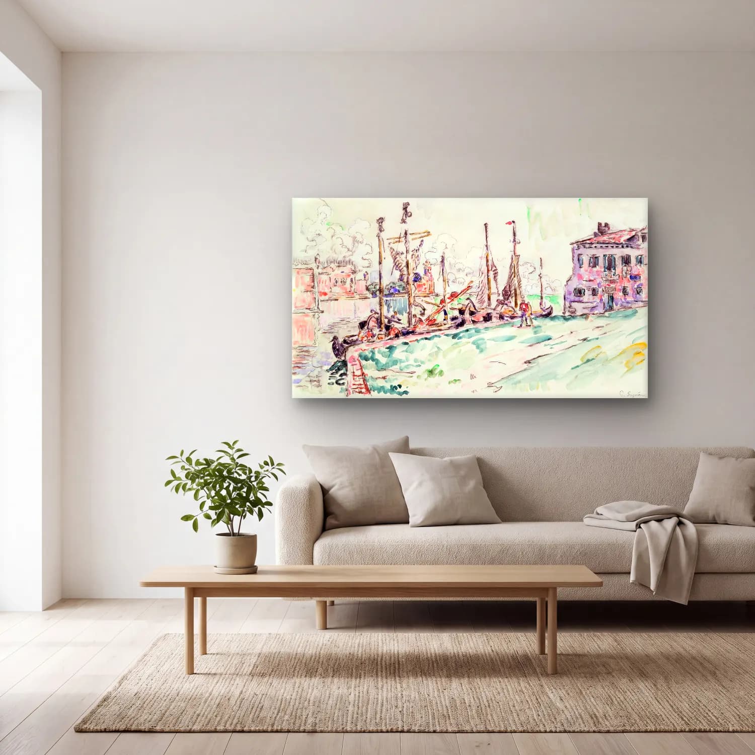Paul Signac – Venice Harbor cam tablo — açık renk salonda