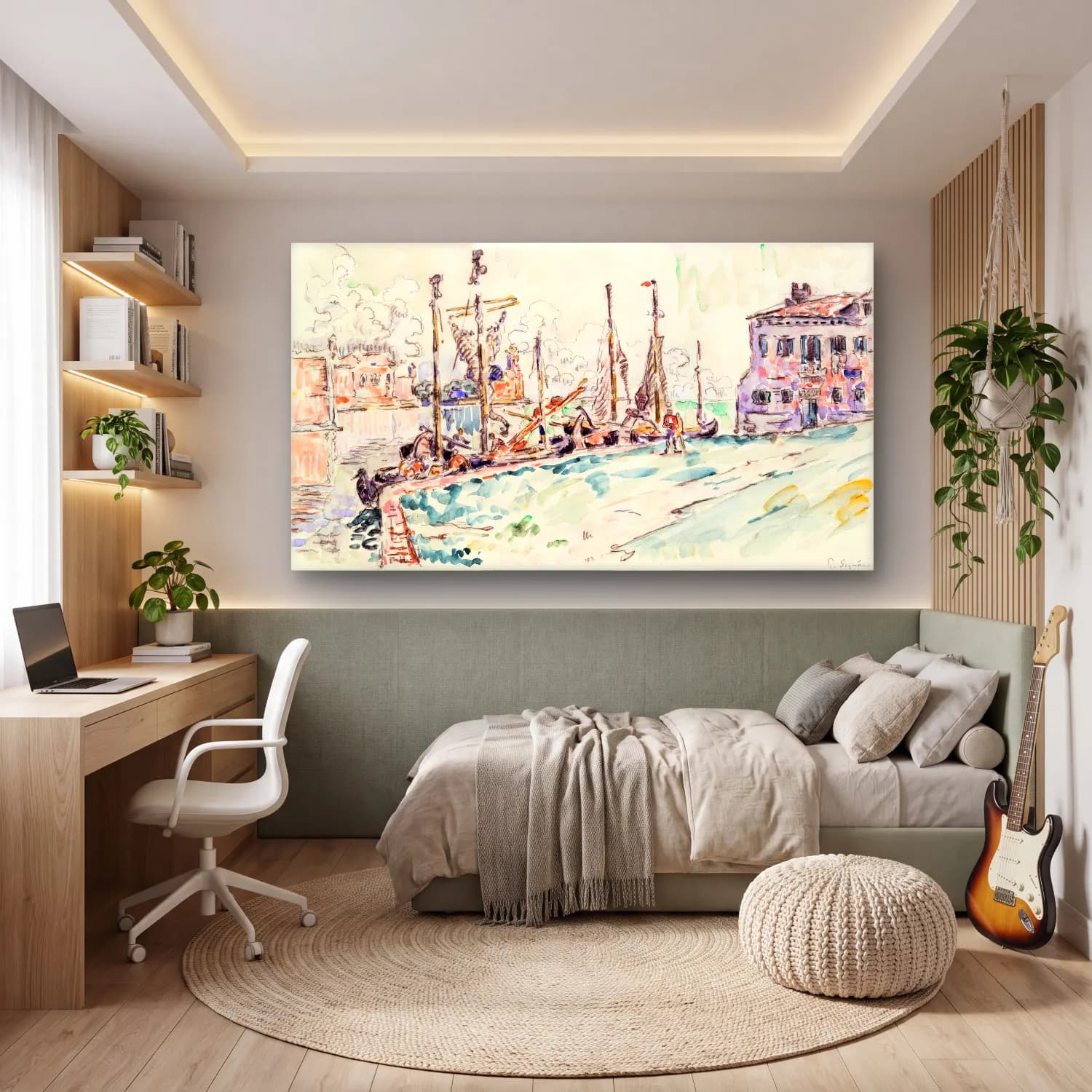 Paul Signac – Venice Harbor cam tablo — genç odasında