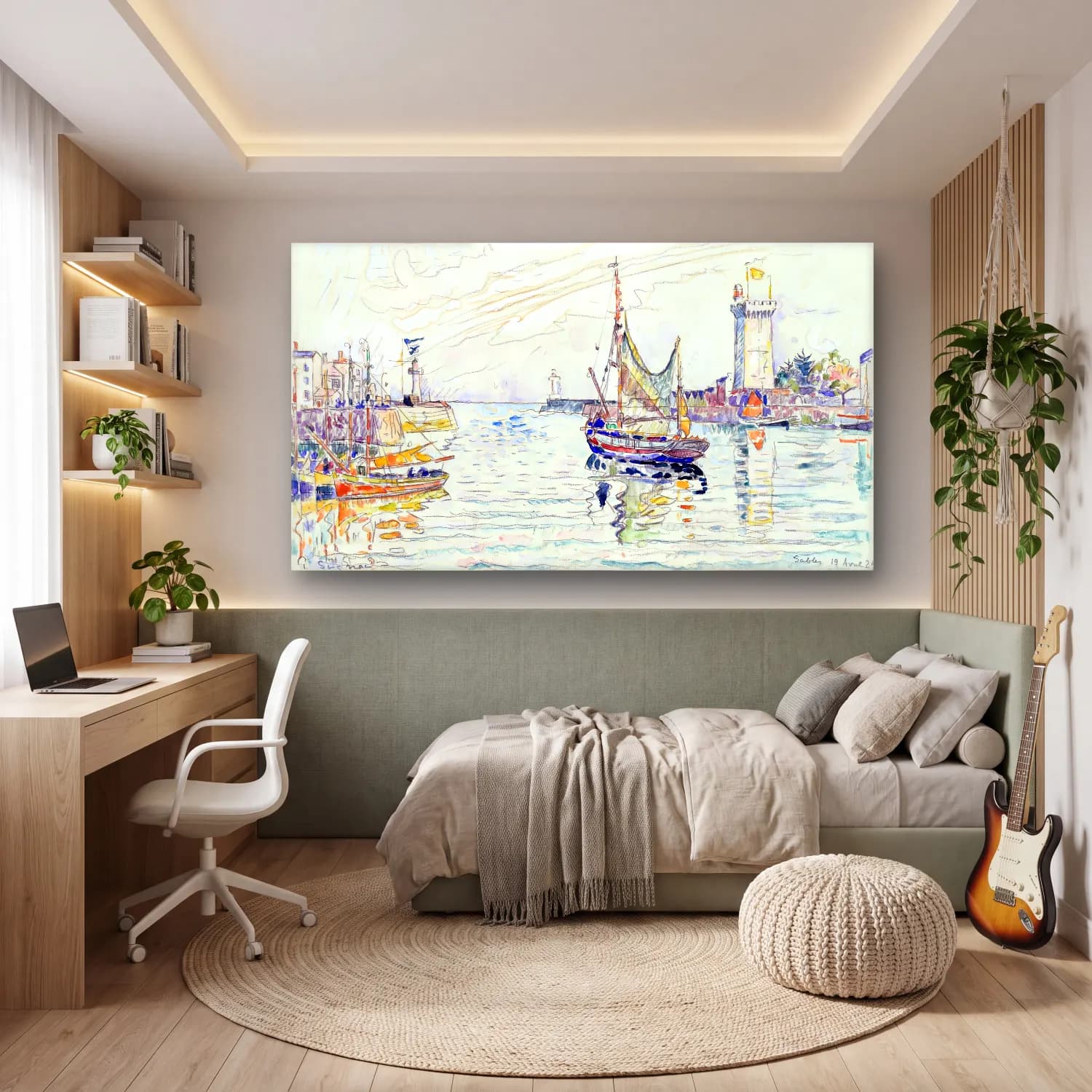 Paul Signac – View of Les Sables cam tablo — genç odasında