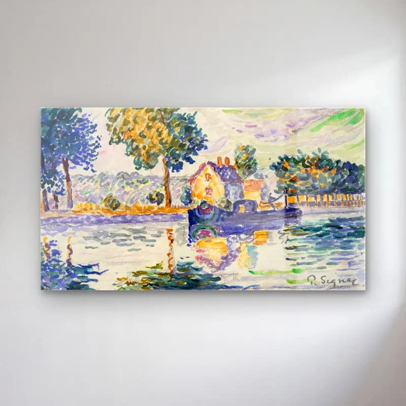 Paul Signac – View of the Seine Samois cam tablo — Paul Signac – View of the Seine Samois — suluboya liman ve tekneler