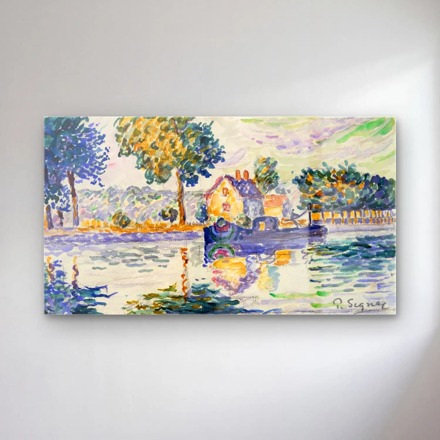 Paul Signac – View of the Seine Samois cam tablo — Paul Signac – View of the Seine Samois — suluboya liman ve tekneler