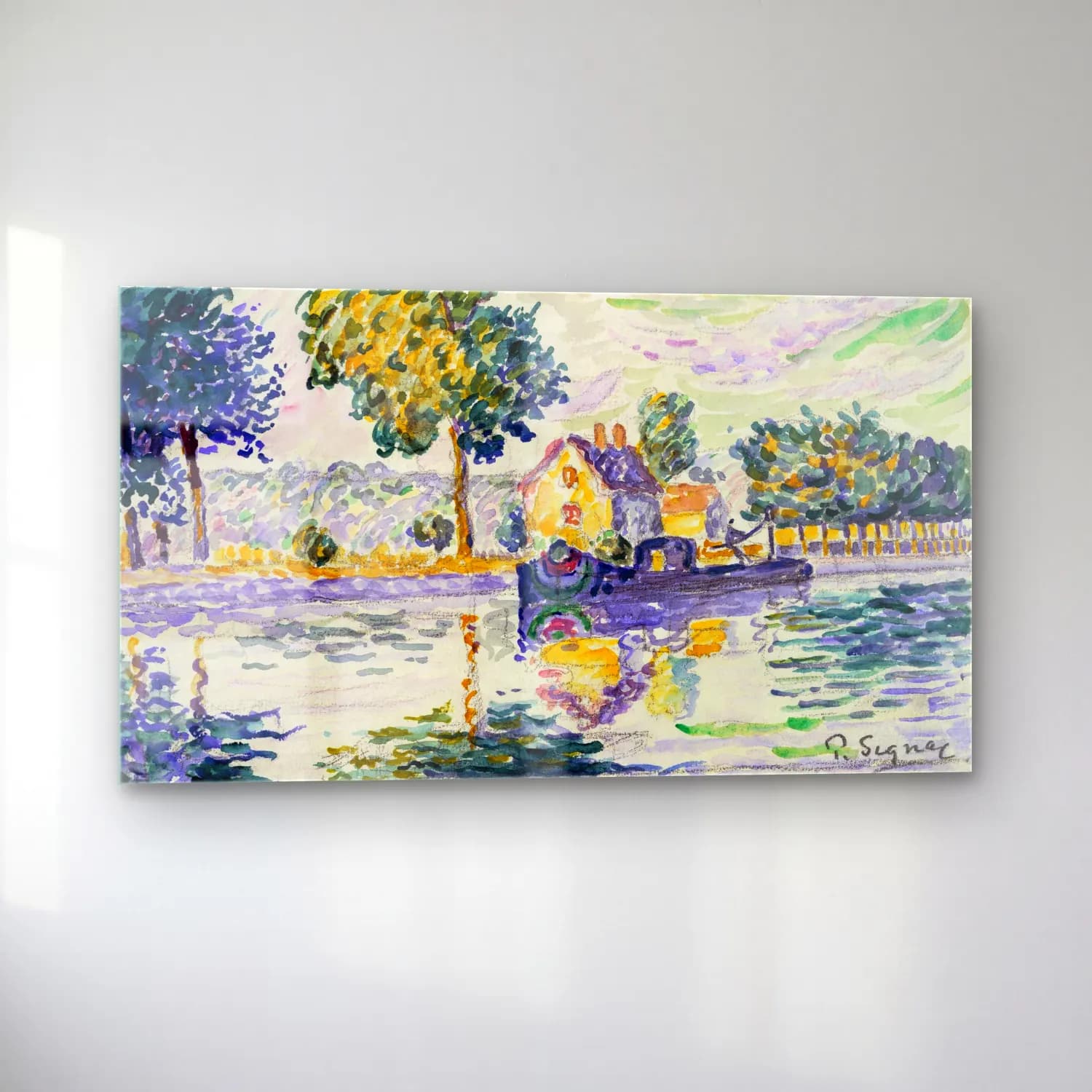Paul Signac – View of the Seine Samois cam tablo — sol açıdan görünüm