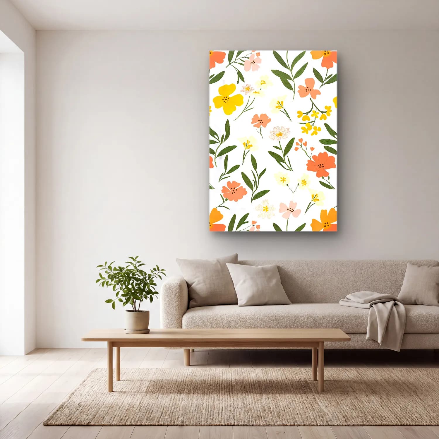 Pastel Çiçek Deseni No. 31 cam tablo — açık renk salonda