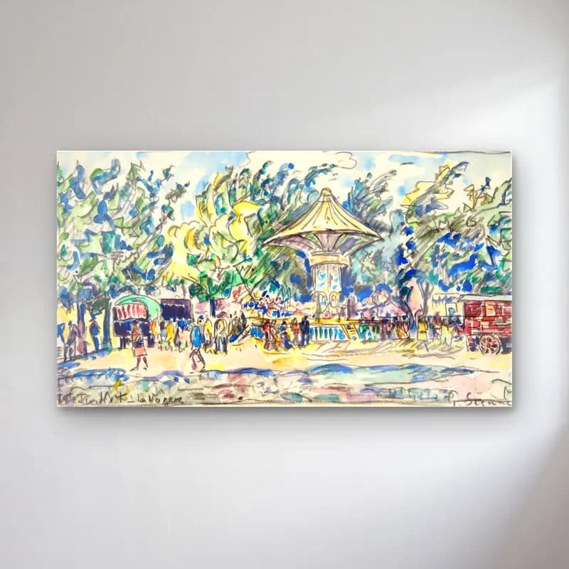 Paul Signac – Village Festival cam tablo — Paul Signac – Village Festival — suluboya plaj şemsiyeleri
