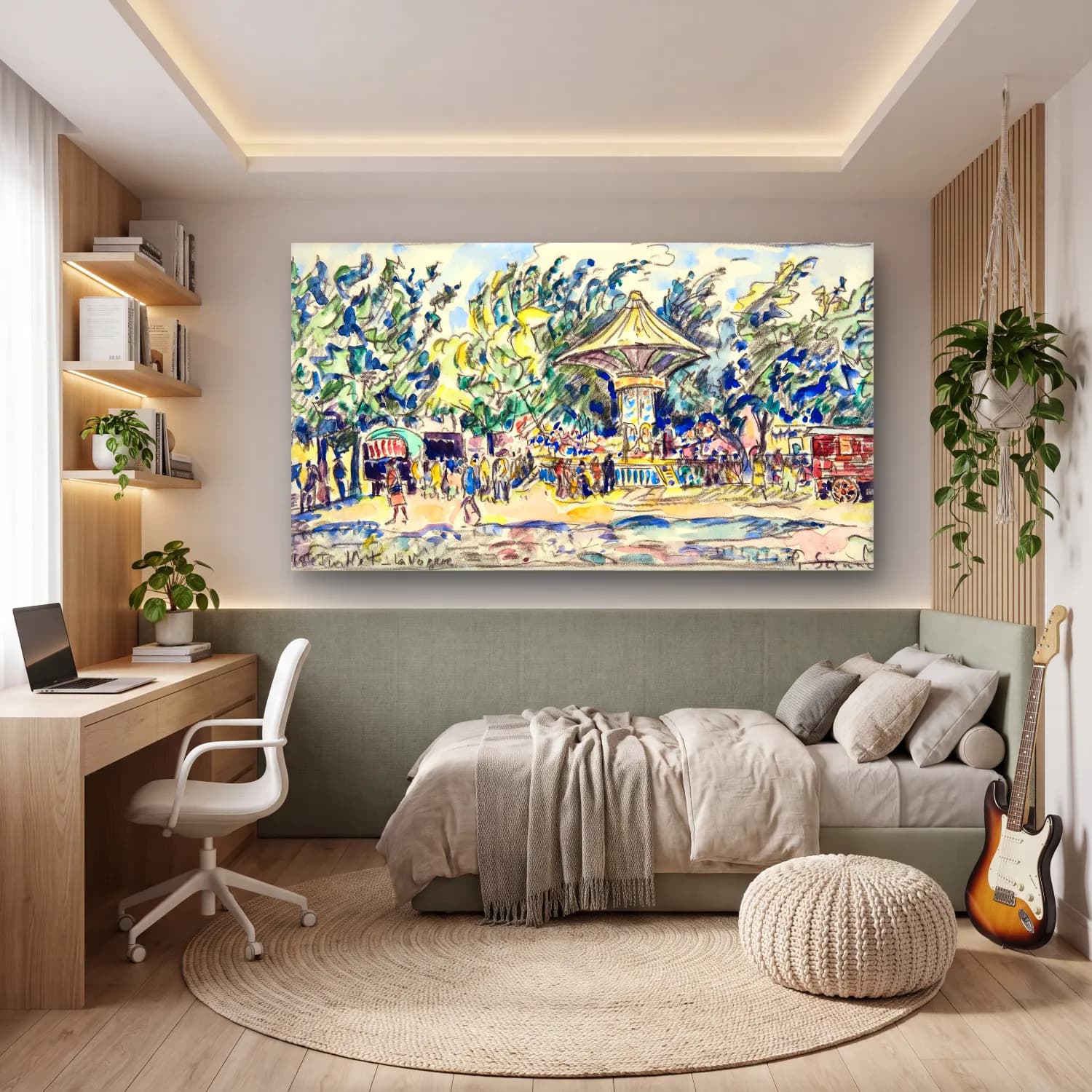 Paul Signac – Village Festival cam tablo — genç odasında