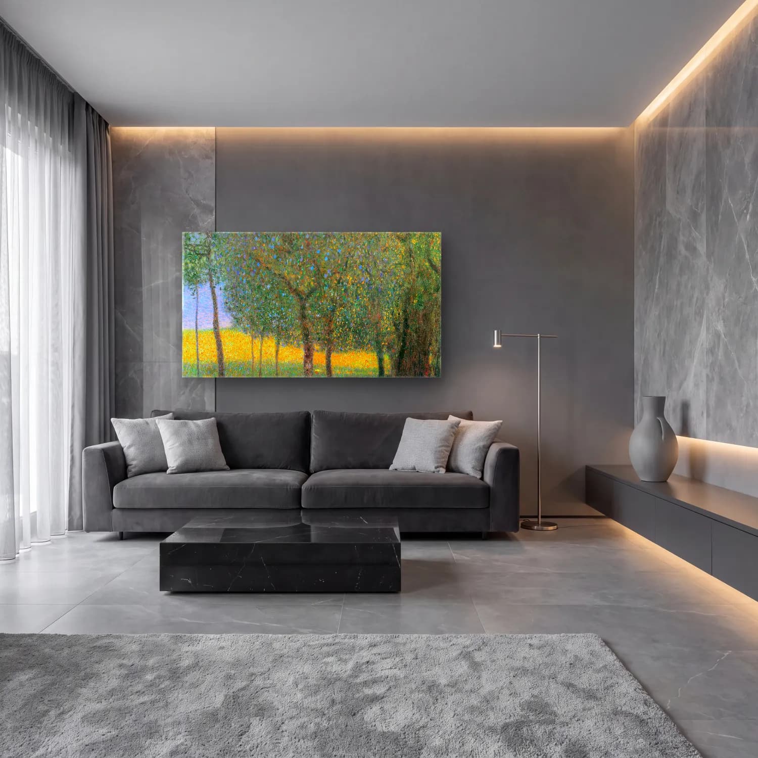 Gustav Klimt – Fruit Trees cam tablo — lüks salon duvarında