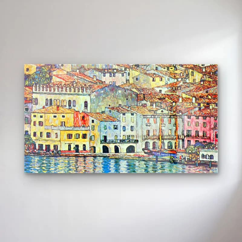 Gustav Klimt – Malcena at the Gardasee cam tablo — Gustav Klimt – Malcena at the Gardasee — empresyonist akdeniz sahil kasabası