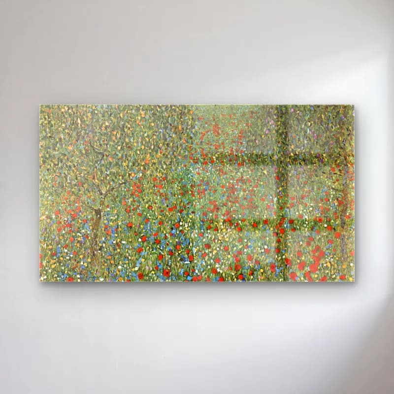 Gustav Klimt – Mohnfeld cam tablo — Gustav Klimt – Mohnfeld — empresyonist gelincik tarlası