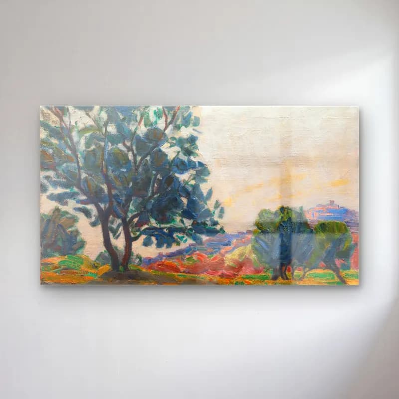 Niels Larsen Stevns – The Olive Grove with Cagnes in the Background Against the… cam tablo — Niels Larsen Stevns – The Olive Grove with Cagnes in the Background Against the… — empresyonist soyut manzara
