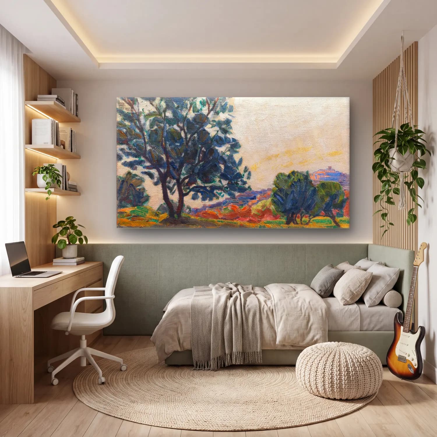 Niels Larsen Stevns – The Olive Grove with Cagnes in the Background Against the… cam tablo — genç odasında
