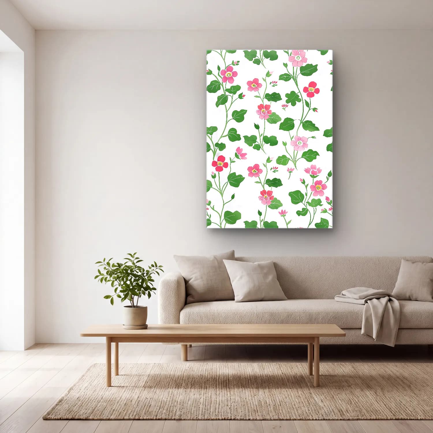 Pastel Çiçek Deseni No. 32 cam tablo — açık renk salonda
