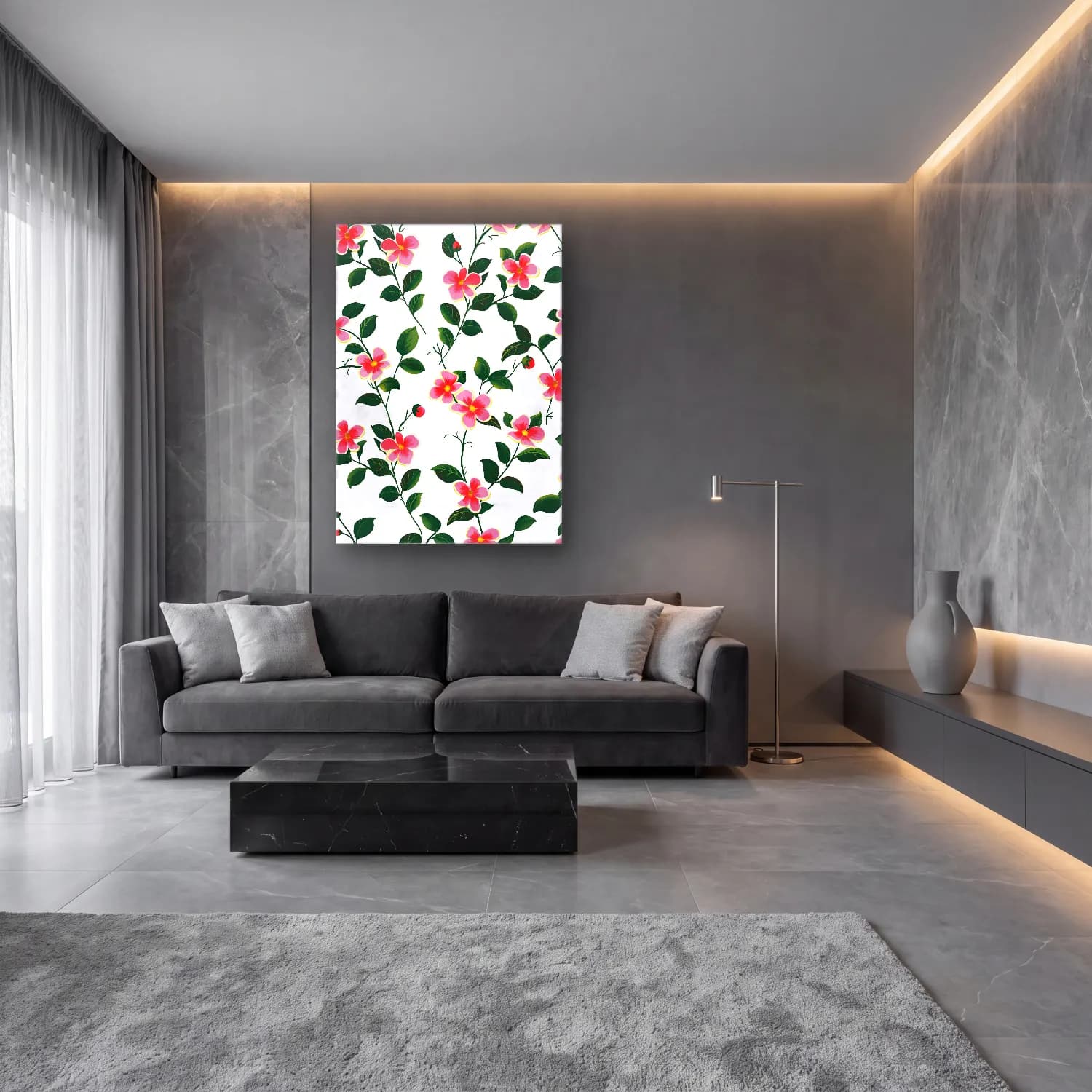 Botanik İllüstrasyon Çiçek Deseni No. 26 cam tablo — lüks salon duvarında