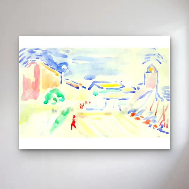 Henri Matisse – Paysage de Collioure cam tablo — Henri Matisse – Paysage de Collioure — suluboya soyut manzara