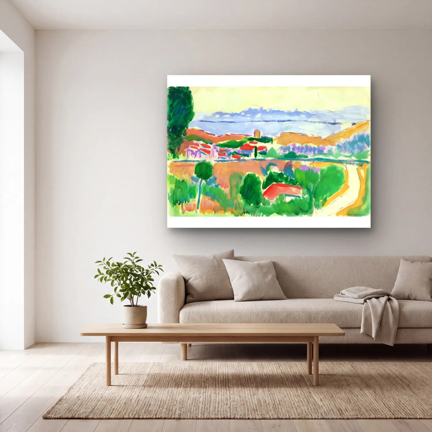 Henri Matisse – Vue de Collioure (circa 1906-1907) cam tablo — açık renk salonda