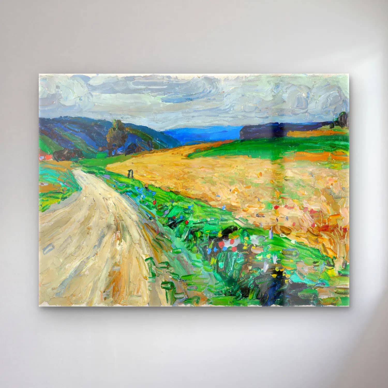 Wassily Kandinsky – Kallmünz – Nature study on the yellow stagecoach cam tablo — Wassily Kandinsky – Kallmünz – Nature study on the yellow stagecoach — empresyonist buğday tarlası