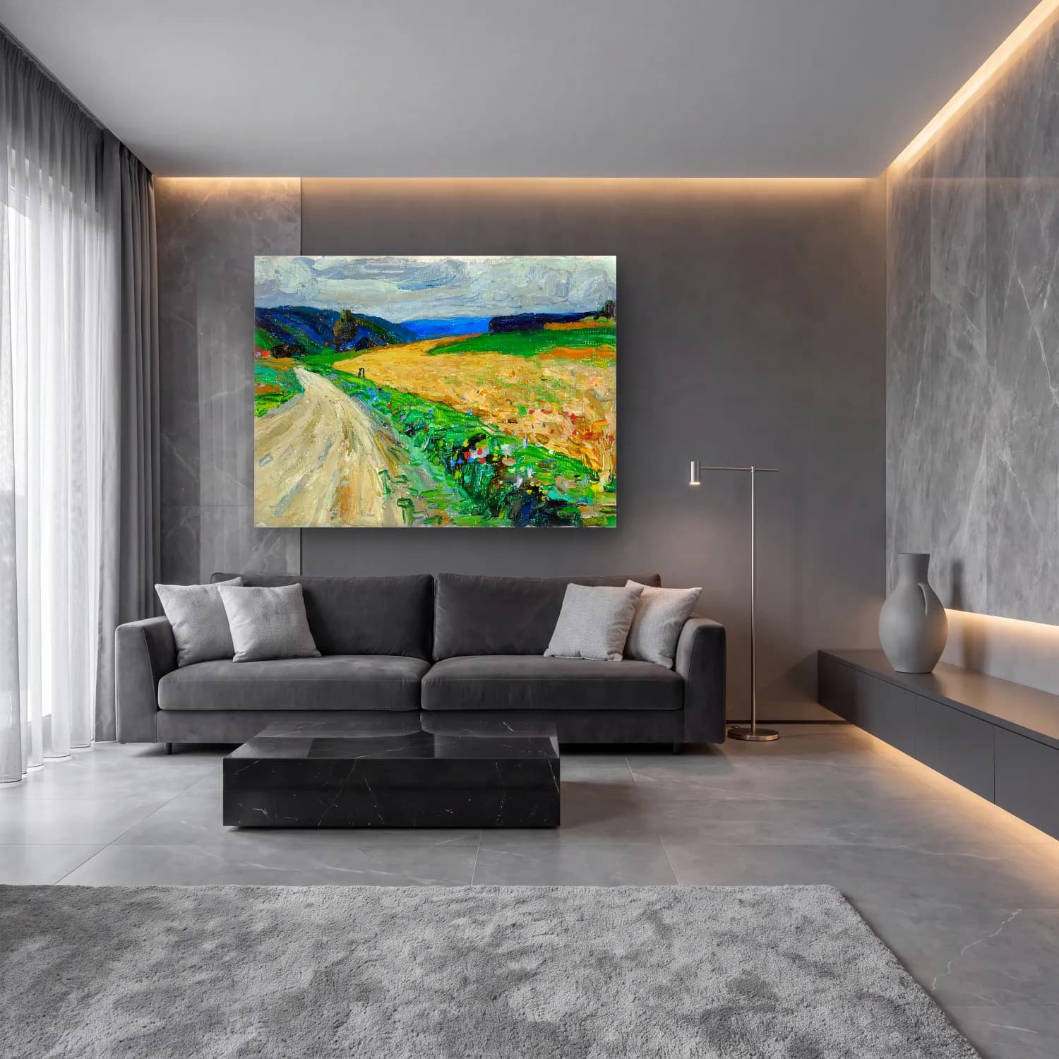 Wassily Kandinsky – Kallmünz – Nature study on the yellow stagecoach cam tablo — lüks salon duvarında