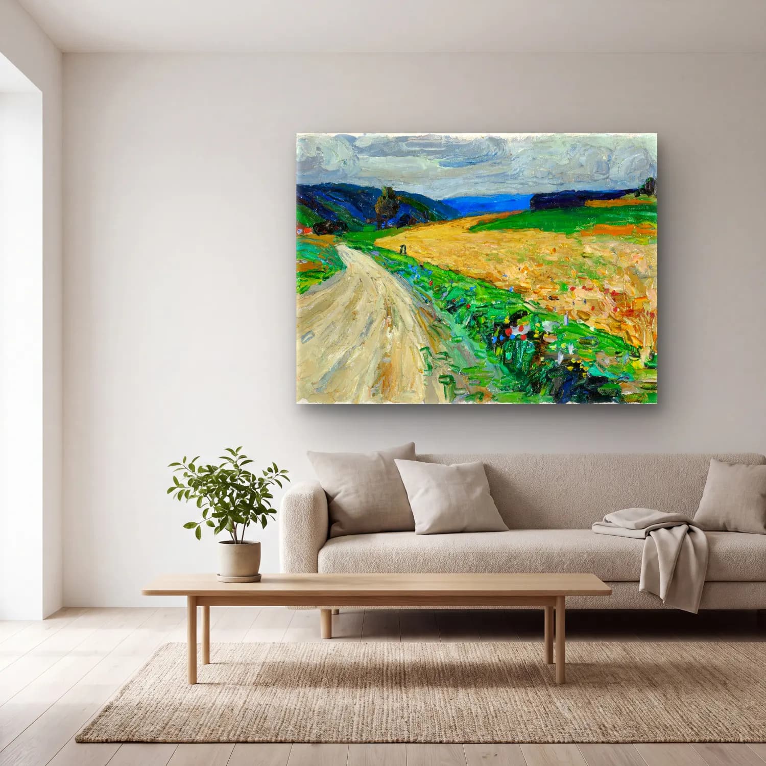 Wassily Kandinsky – Kallmünz – Nature study on the yellow stagecoach cam tablo — açık renk salonda