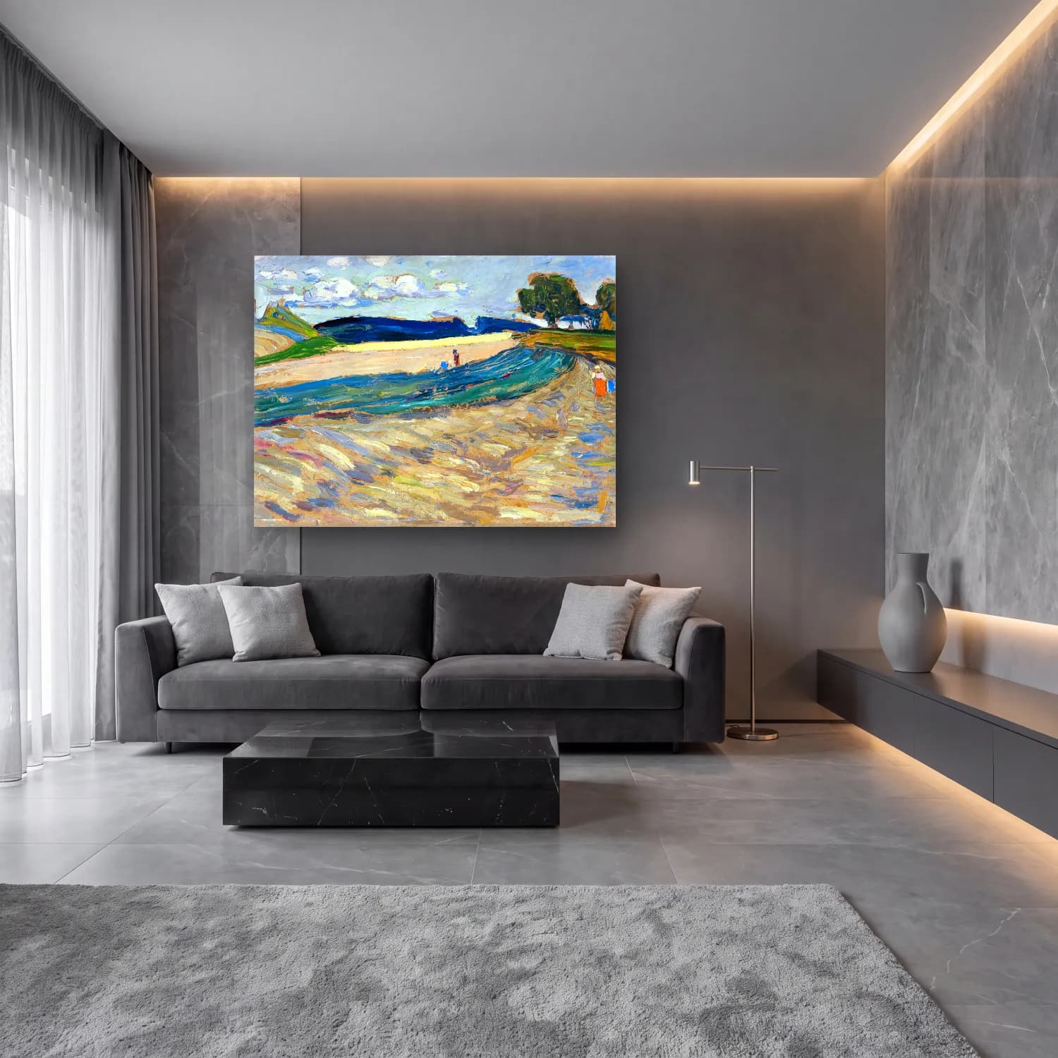 Wassily Kandinsky – Landscape with a yellow field cam tablo — lüks salon duvarında