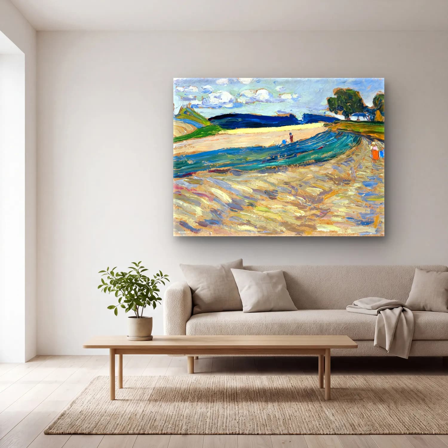 Wassily Kandinsky – Landscape with a yellow field cam tablo — açık renk salonda