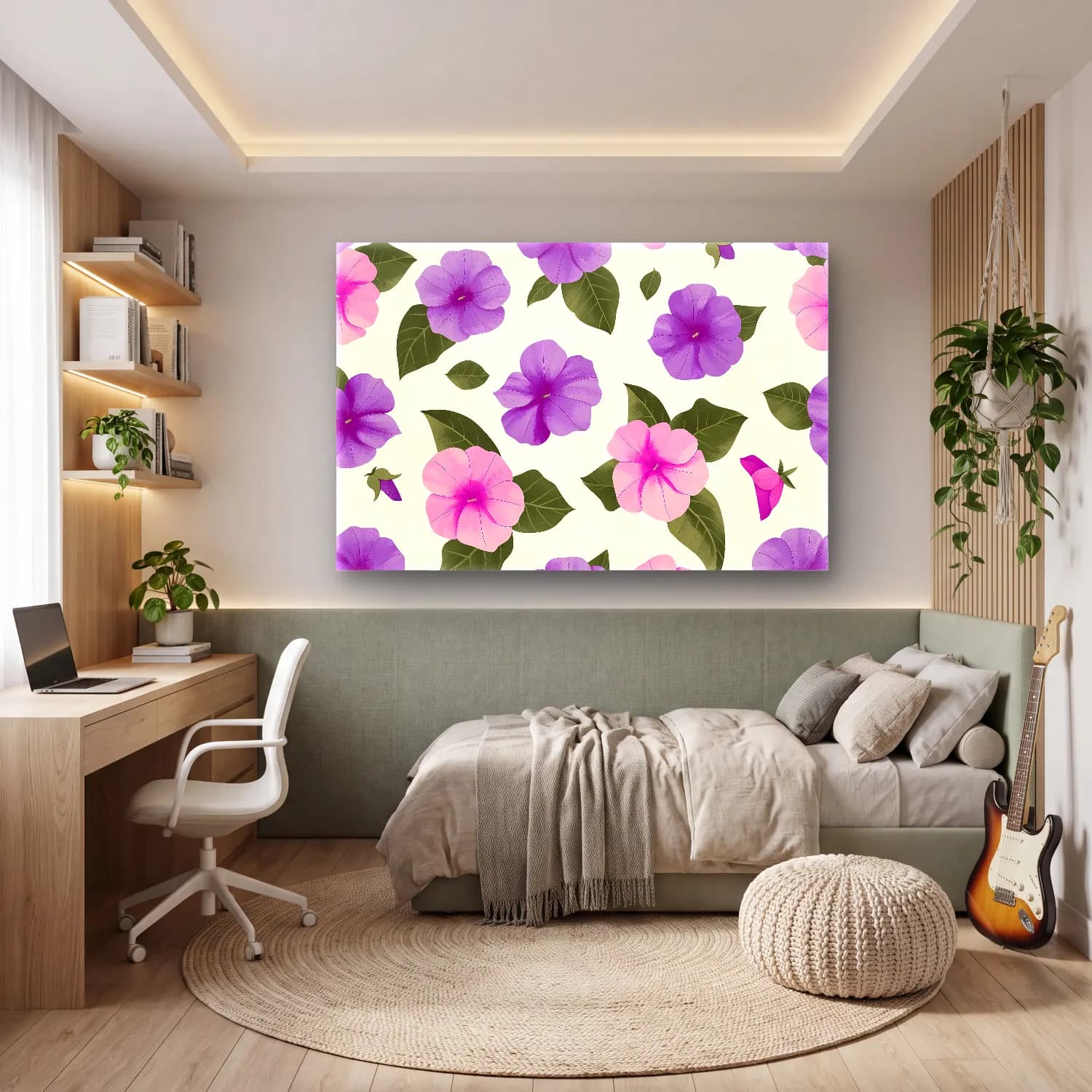 Pastel Çiçek Deseni No. 33 cam tablo — genç odasında